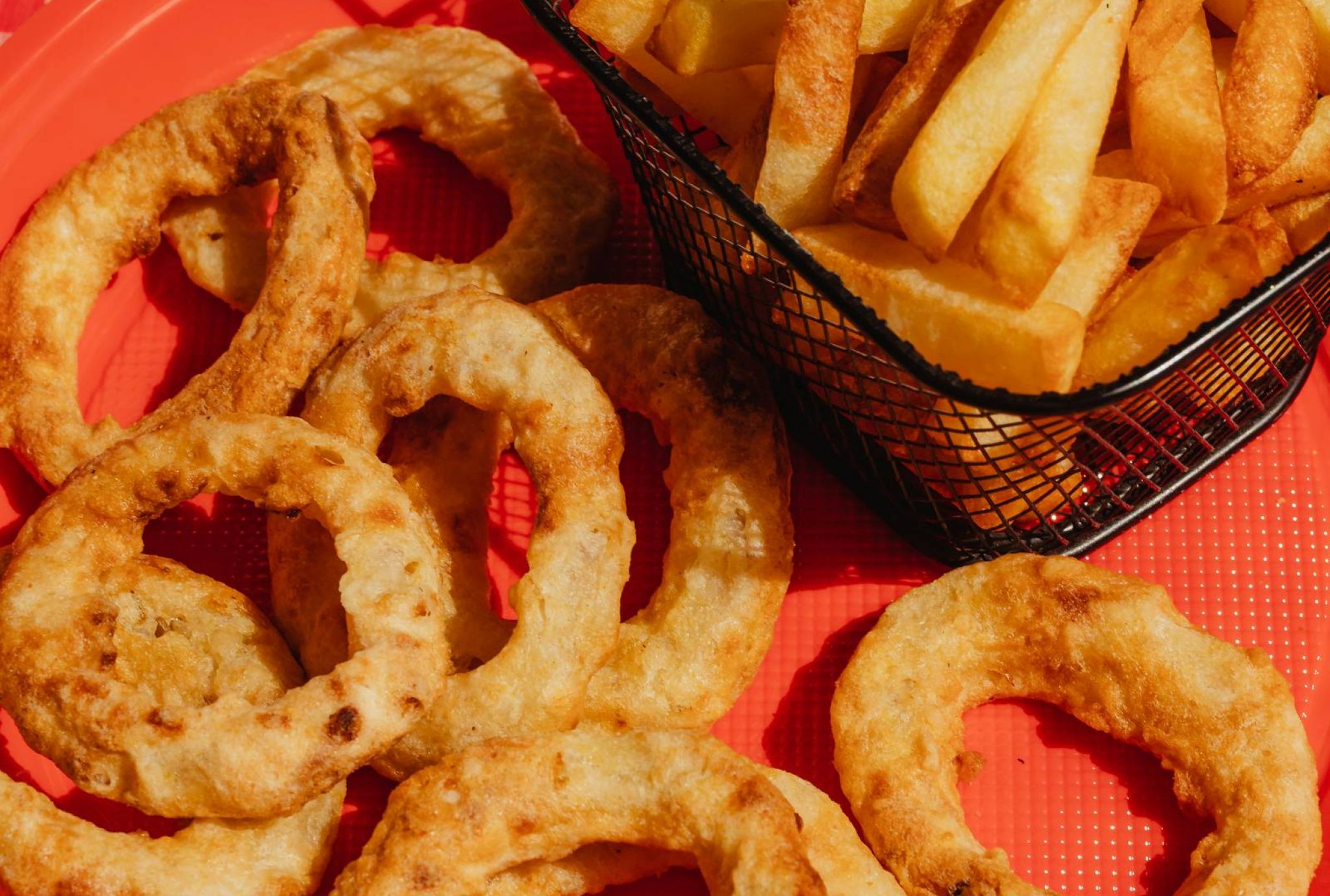 French fries and onion rings