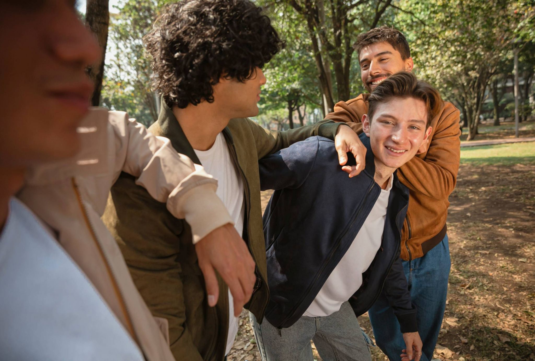 Friends laughing together outside