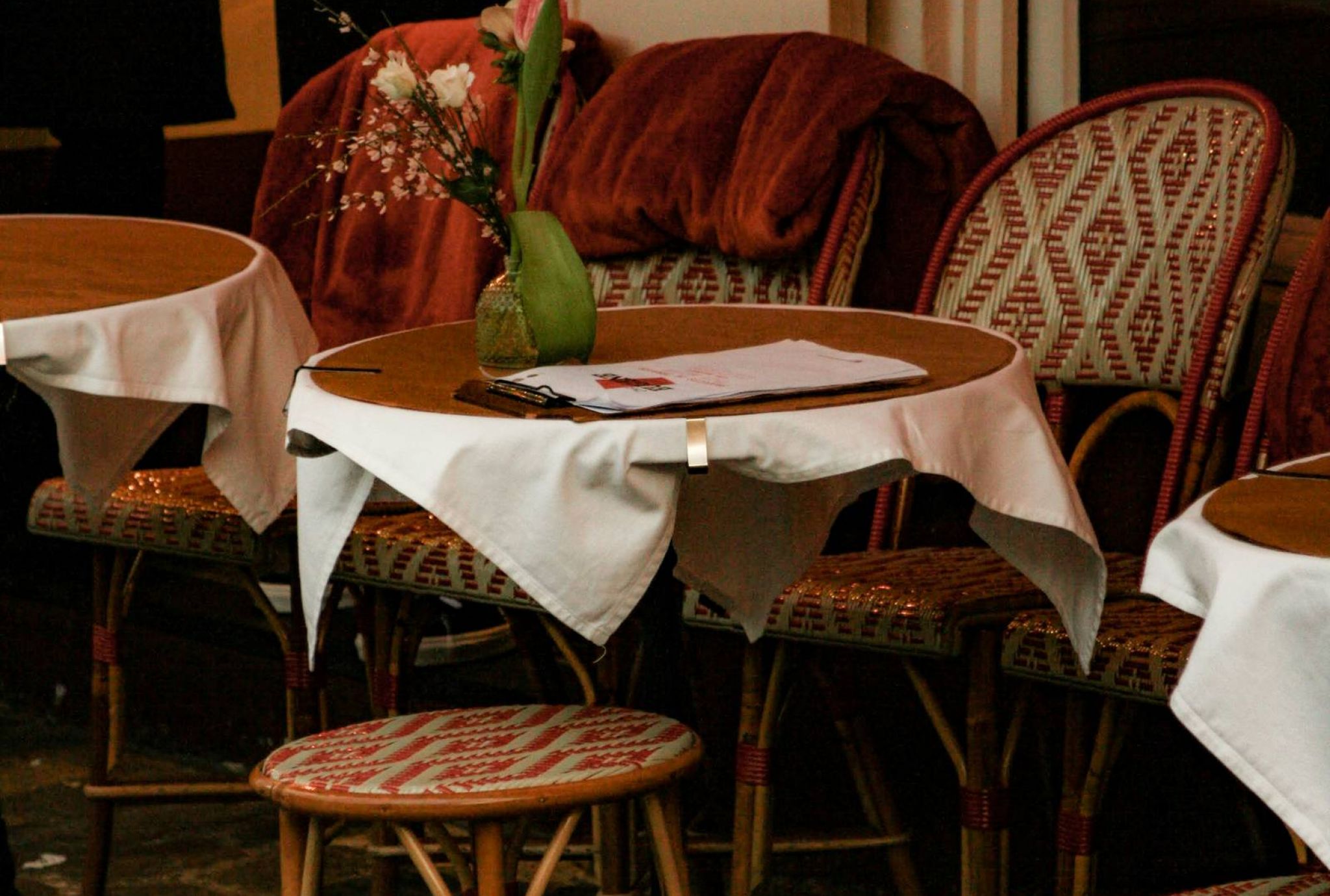 Set dining tables in fine dining restaurant