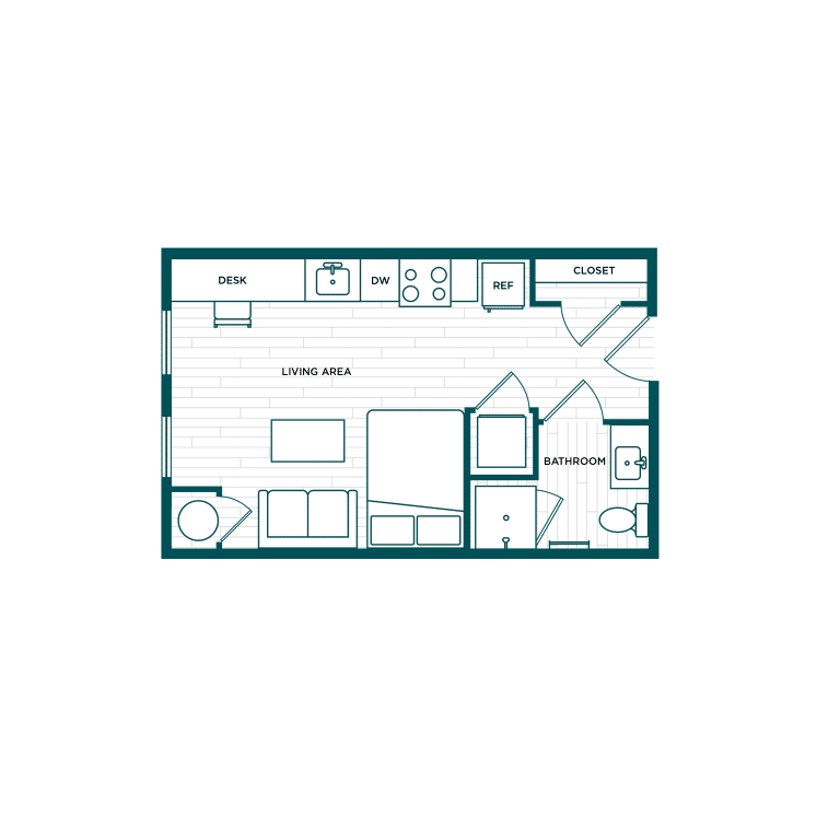 VERVE Boise S1, studio student apartment floor plan