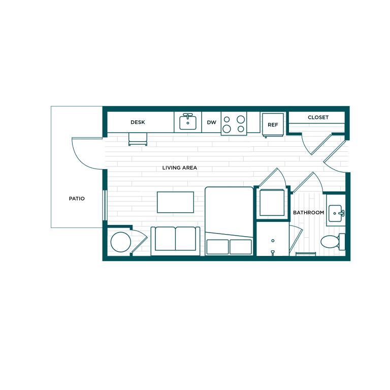 VERVE Boise S1A, Studio student apartment floor plan