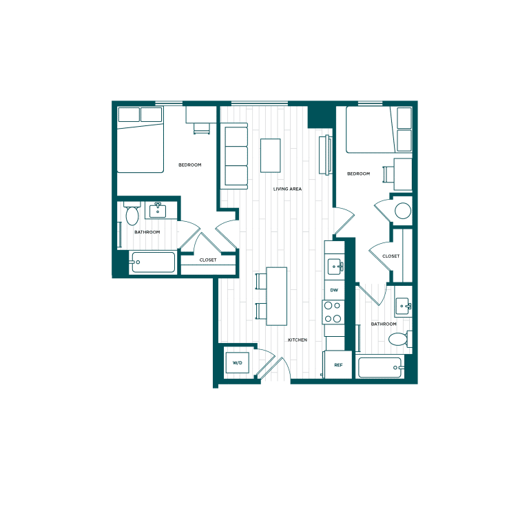 VERVE Boise B1, 2-bedroom student apartment floor plan