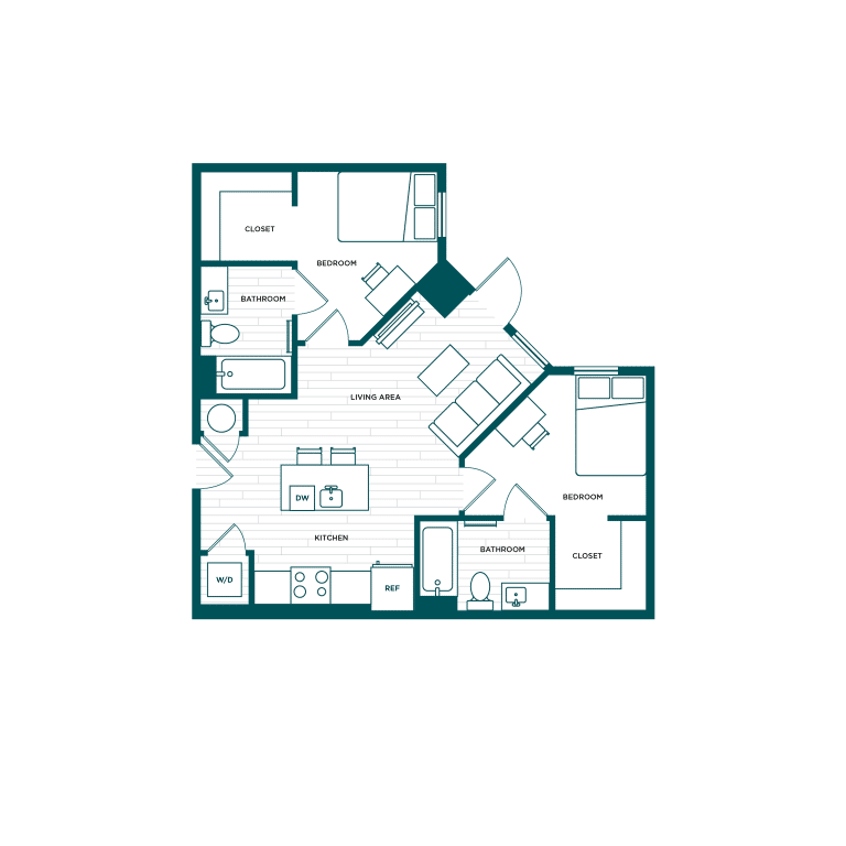 VERVE Boise B2, 2-bedroom student apartment floor plan
