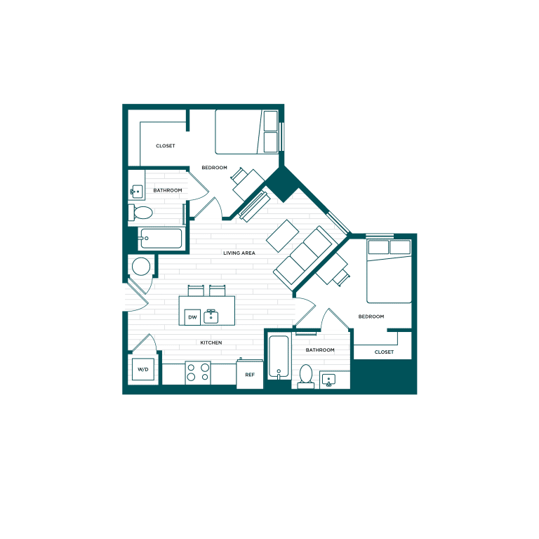 VERVE Boise B2.1, 2-bedroom student apartment floor plan