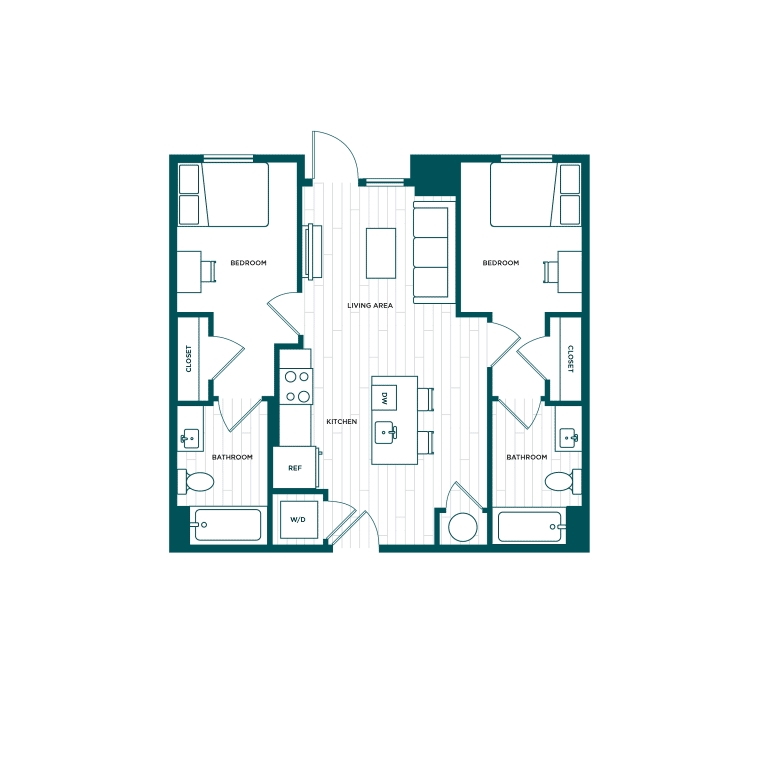 VERVE Boise B3, 2-bedroom student apartment floor plan
