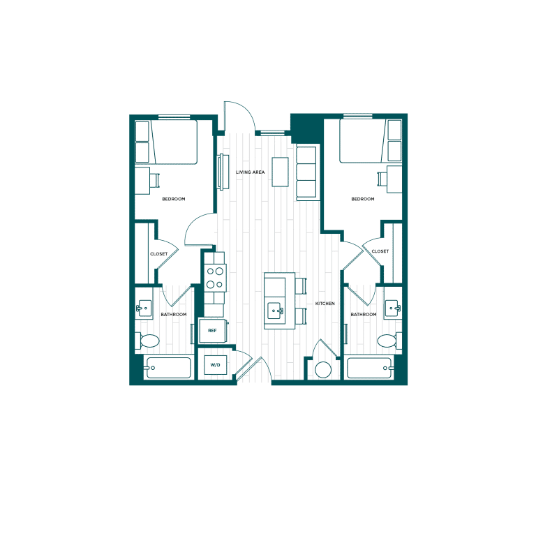 VERVE Boise B3.1, 2-bedroom student apartment floor plan