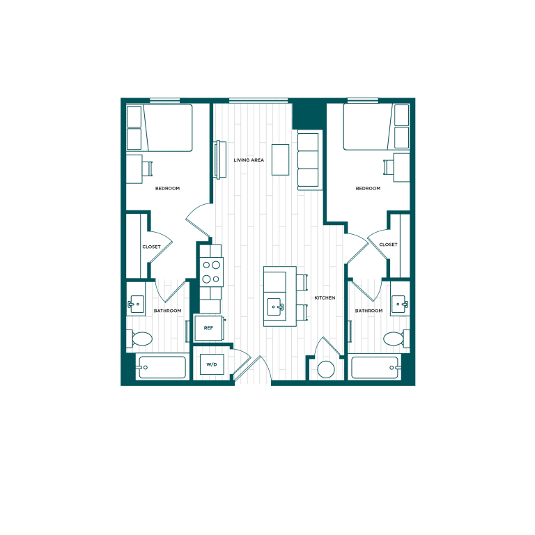 VERVE Boise B3.3, 2-bedroom student apartment floor plan