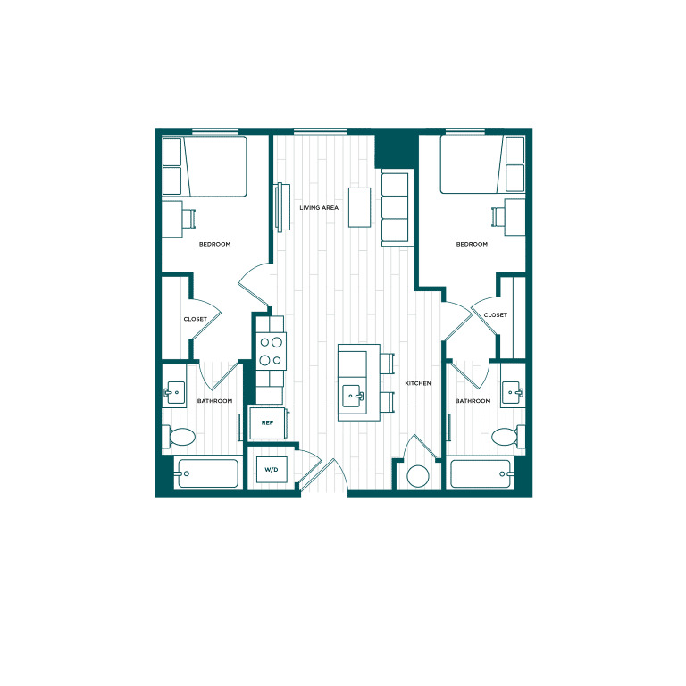 VERVE Boise B3.4, 2-bedroom student apartment floor plan