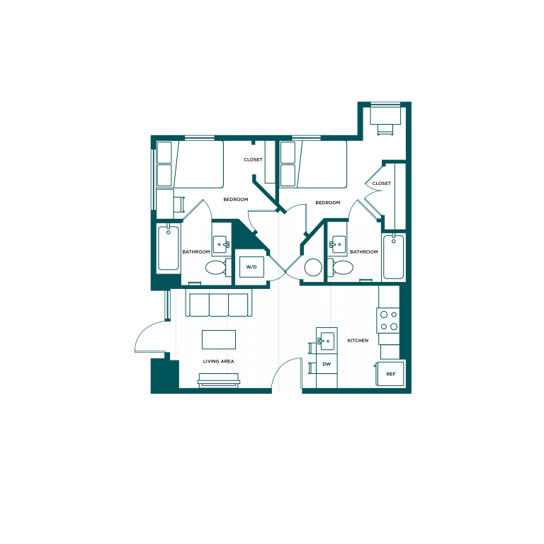 VERVE Boise B4, 2-bedroom student apartment floor plan