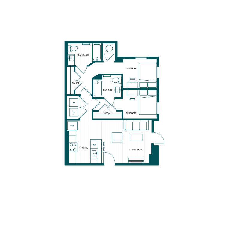 VERVE Boise B5A, 2-bedroom student apartment floor plan