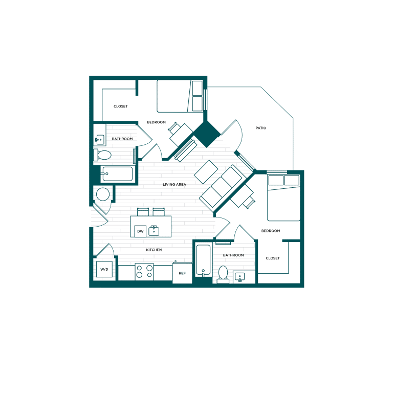 VERVE Boise B2 Patio, 2-bedroom student apartment floor plan
