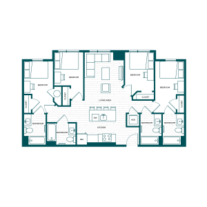 VERVE Boise D2, 4-bedroom student apartment floor plan