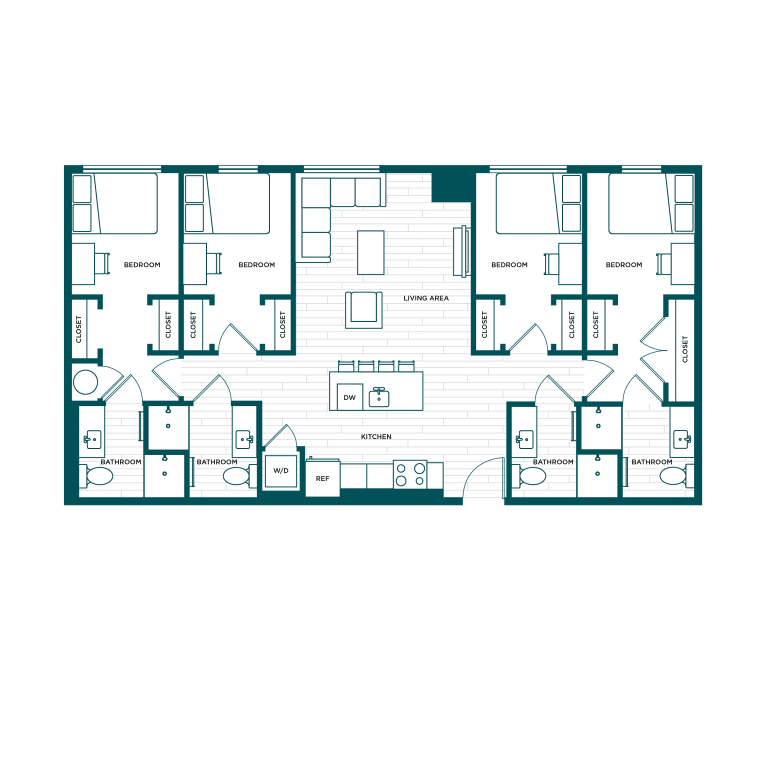 VERVE Boise D4, 4-bedroom student apartment floor plan