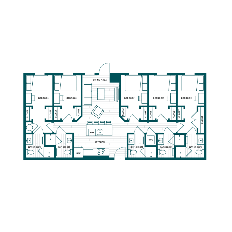 VERVE Boise E1, 5-bedroom student apartment floor plan