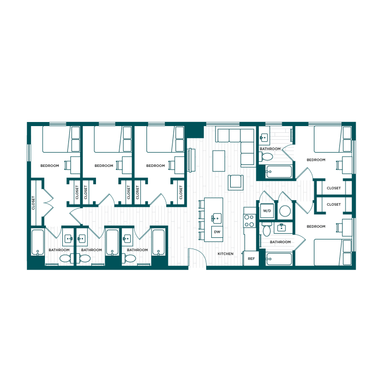VERVE Boise E2, 5-bedroom student apartment floor plan