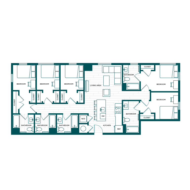 VERVE Boise E3, 5-bedroom student apartment floor plan