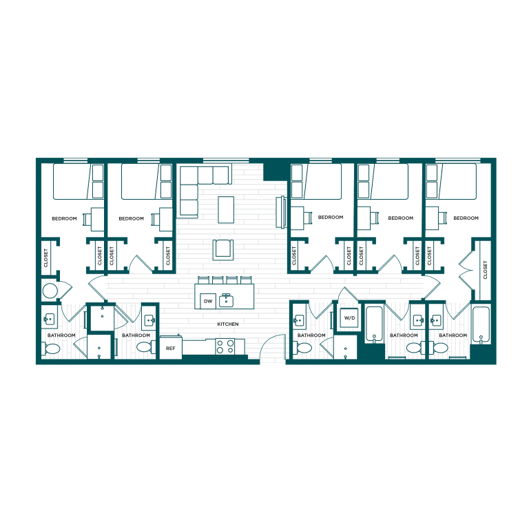 VERVE Boise E4, 5-bedroom student apartment floor plan